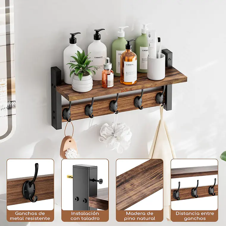 Repisa Perchero Estante De Pared Estanterías 2