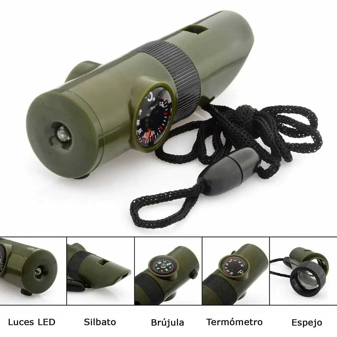 Silbato Brujula 7 En 1 Lupa Militar Multifuncion Emergencia 4