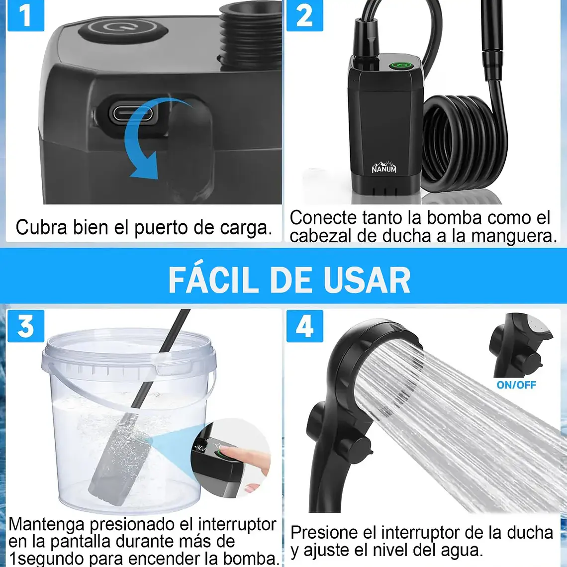 Ducha Portatil Camping 20l Recargable Con Pantalla Led 5
