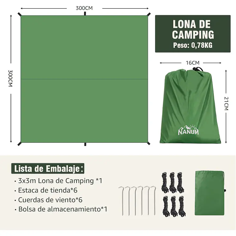 Lona Carpa Toldo Impermeable Uv Camping 3x3 Tarp Outdoor 4