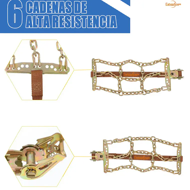 Set 6u Cadena Neumático Antideslizante Nieve Barro Universal 3