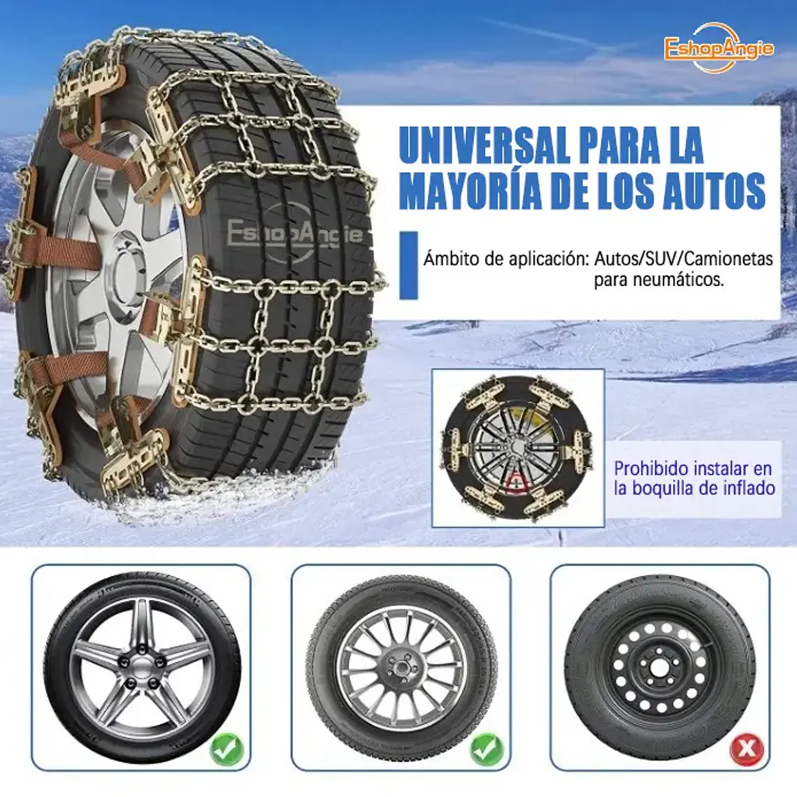Set 6u Cadena Neumático Antideslizante Nieve Barro Universal 4