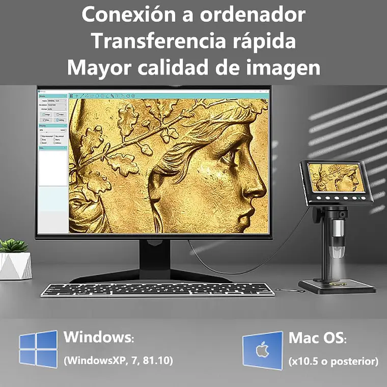Microscopio Digital Usb 1000x Pantalla 4.3 Hd 8 Led 6