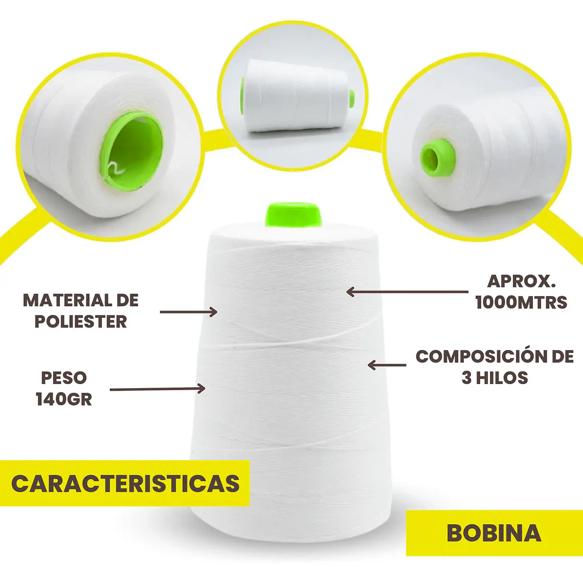 Pack 5 Hilo 100% Poliester Cerrar Cosedora Sacos 3