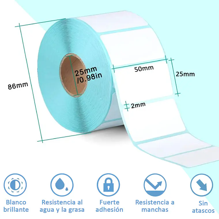 Rollo Etiquetas Adhesivas Térmicas 50mmx25mm 1600 Unidades 5