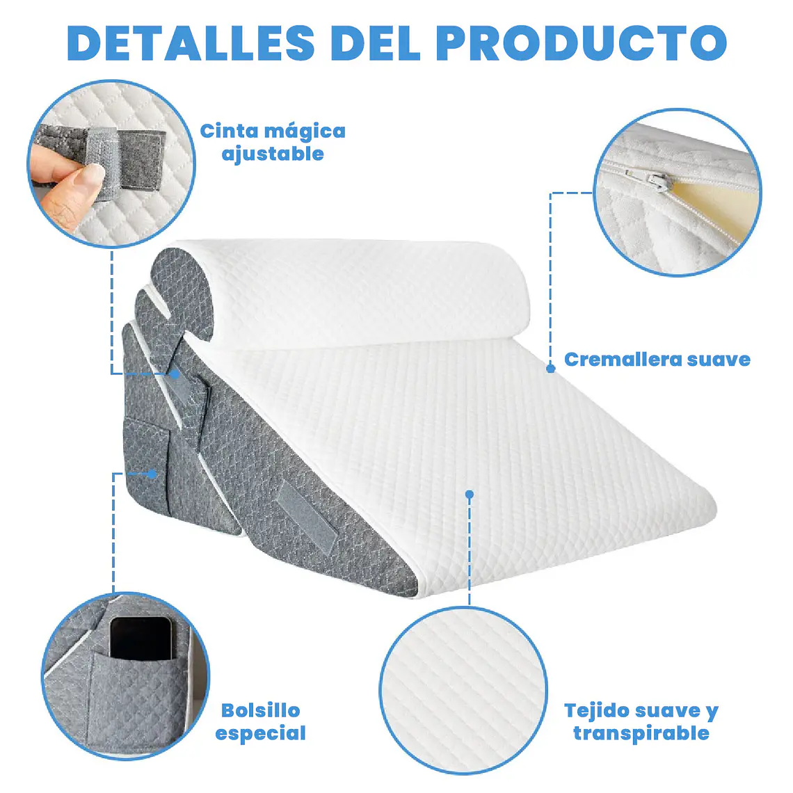 Almohada Cojin Antireflujo Tipo Cuña Respaldo Grande Adulto 4
