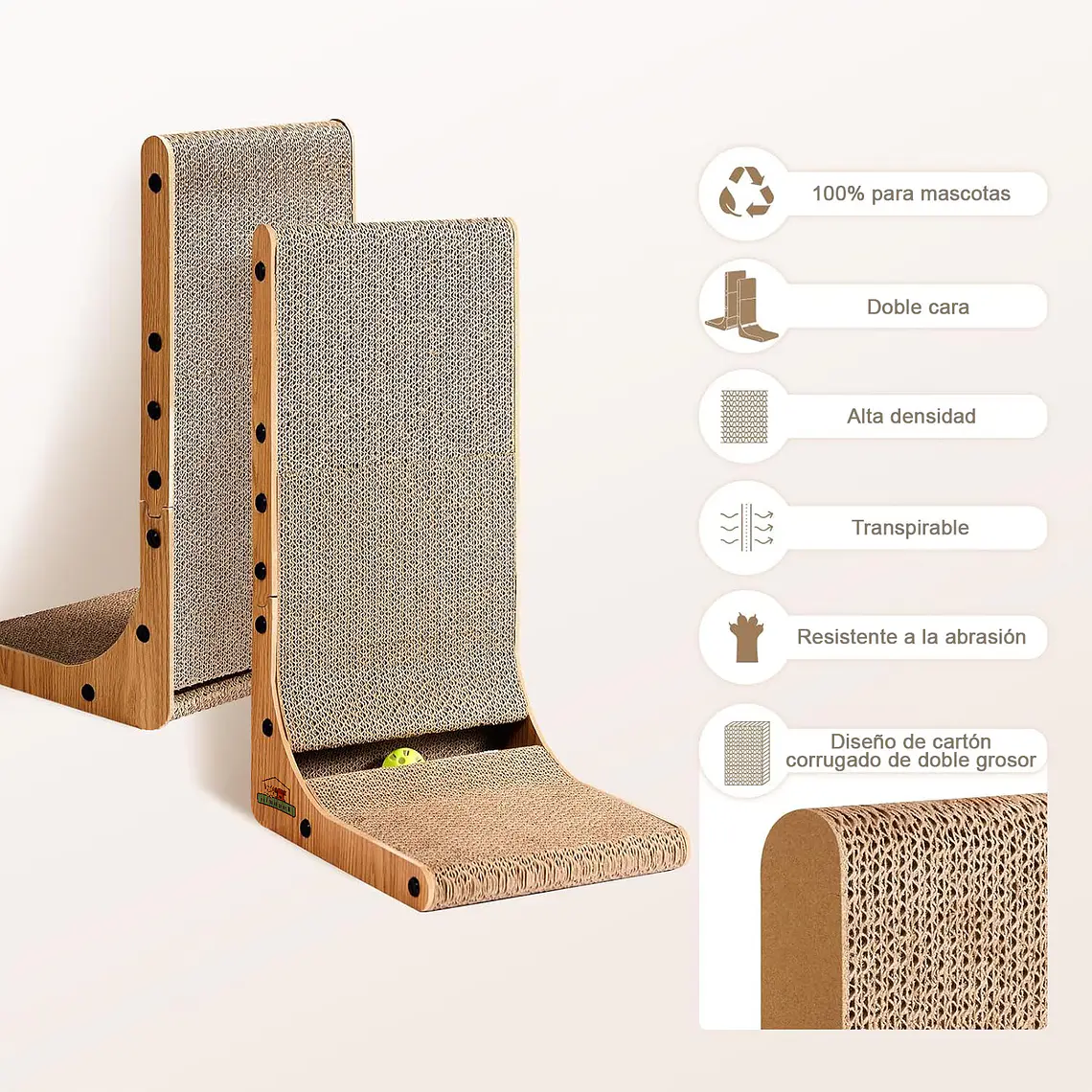 Rascador Vertical Para Gatos En Forma De L Carton Corrugado 2