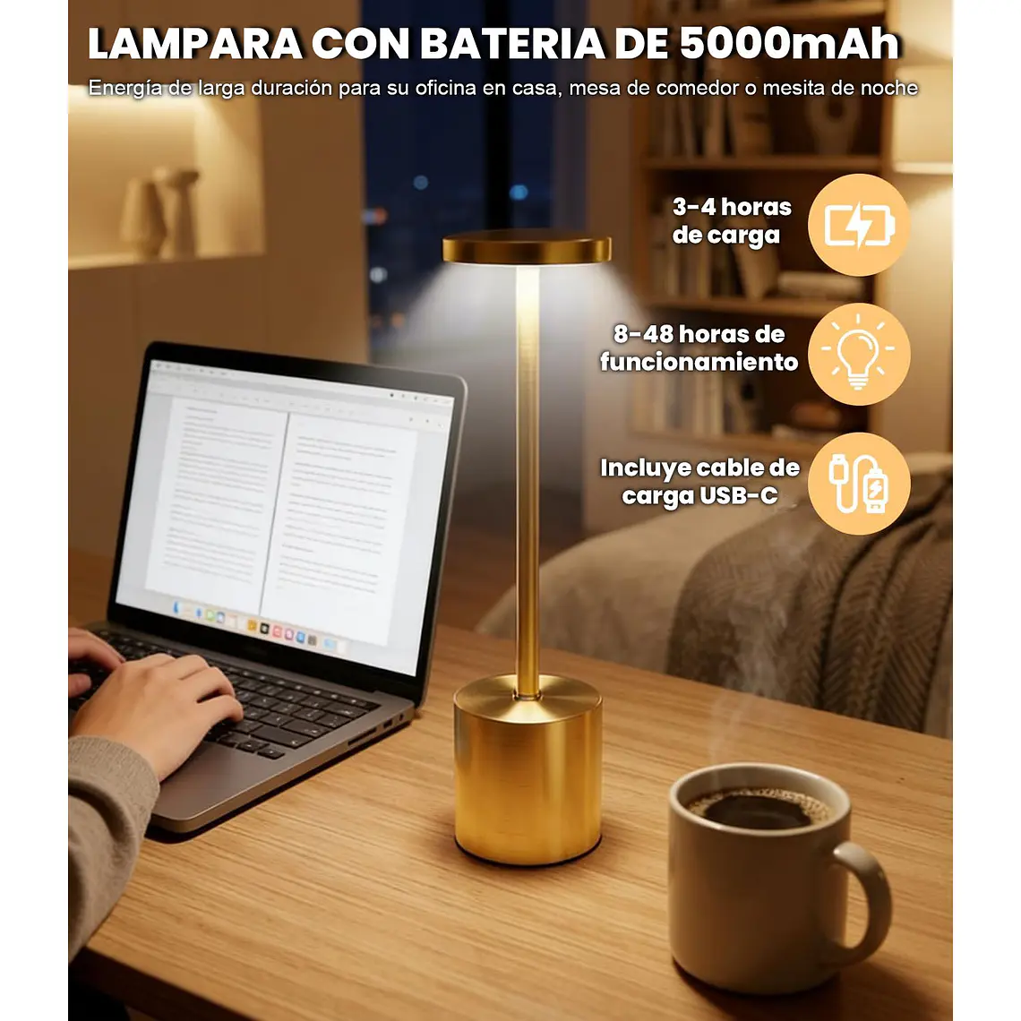 Lámpara De Mesa Recargable, Lámpara Inalámbrica Lampara Led 5