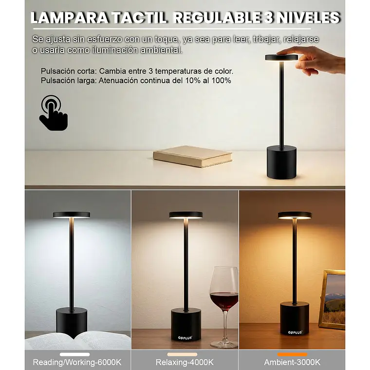 Lámpara De Mesa Recargable, Lámpara Inalámbrica Lampara Led 7