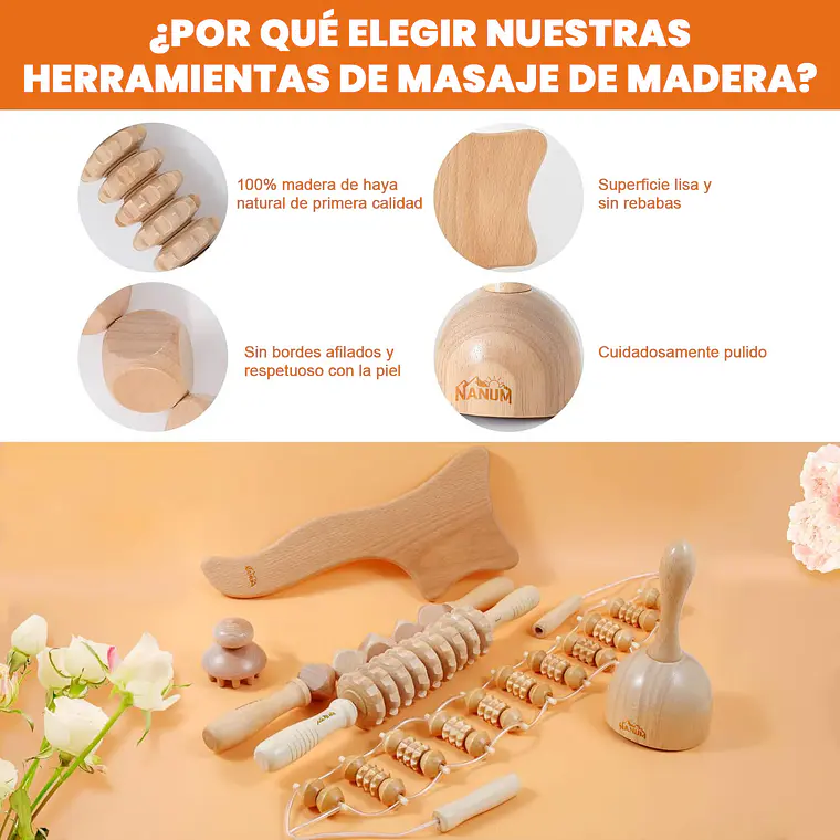 Kit 6pcs Rodillo Para Masaje Maderoterapia Maderos De Masaje 2
