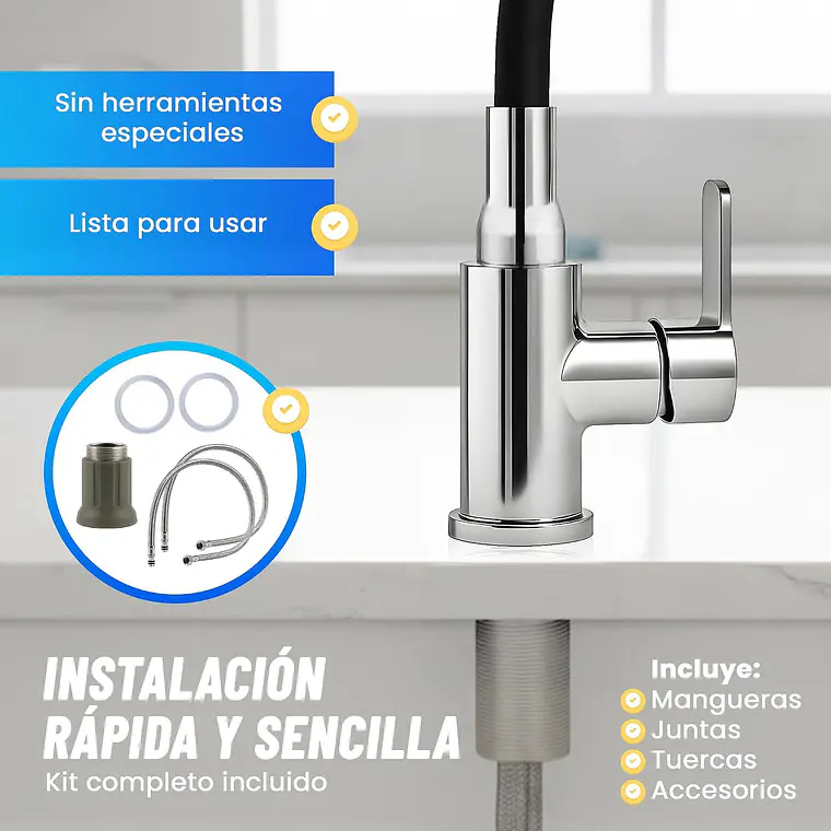Llave Monomando Grifo De Lavaplatos Cuello Flexible De 360 5