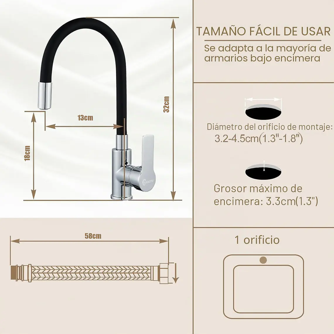 Llave Monomando Grifo De Lavaplatos Cuello Flexible De 360 6