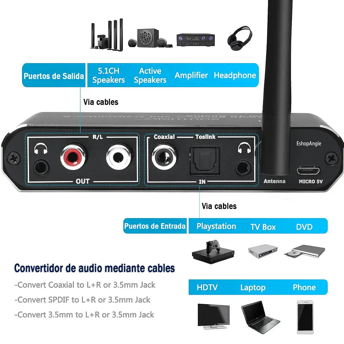 Receptor Transmisor Bluetooth Y Conversor Digital A Analogo 3