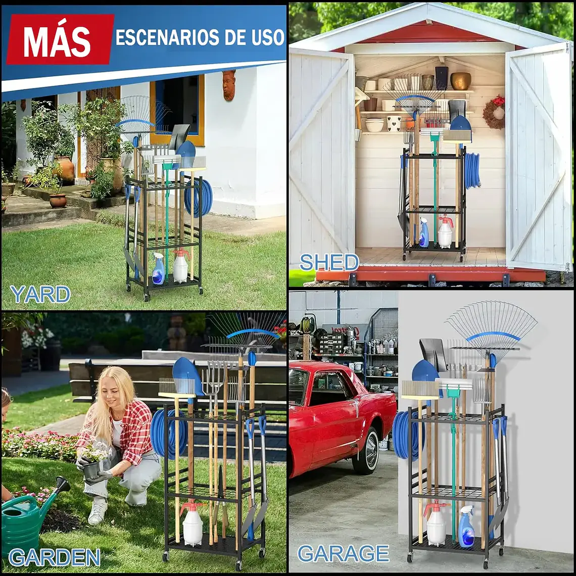 Organizador Carro De Herramientas Jardín Con Ruedas Estante 6