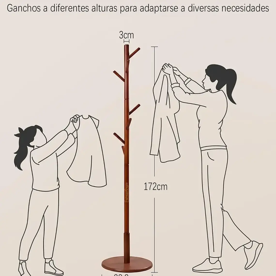 Perchero Colgador De Pie Madera 8 Ganchos Armable 172x38cm 7