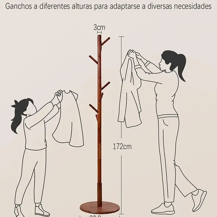 Perchero Colgador De Pie Madera 8 Ganchos Armable 172x38cm 7