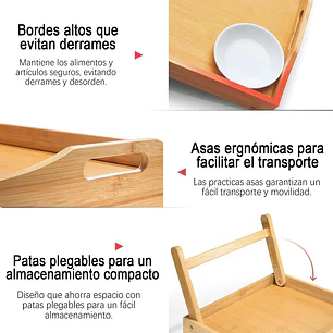 Bandeja Mesa Plegable De Bambu Para Cama Desayuno Notebook