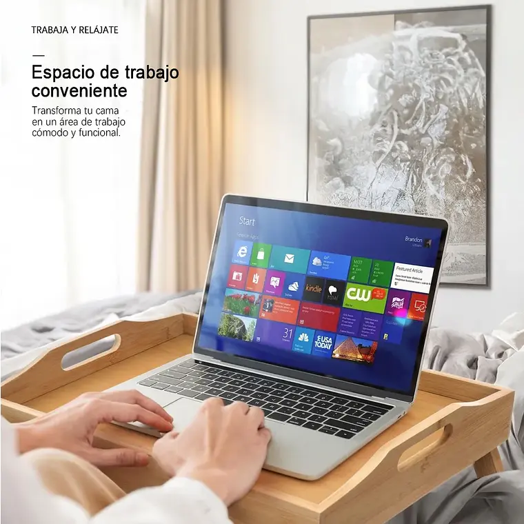 Bandeja Mesa Plegable De Bambu Para Cama Desayuno Notebook 5