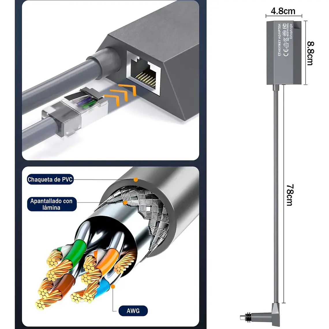 Adaptador Cable Ethernet Rj45 A Tipo C Starlink Gen2/v2 8