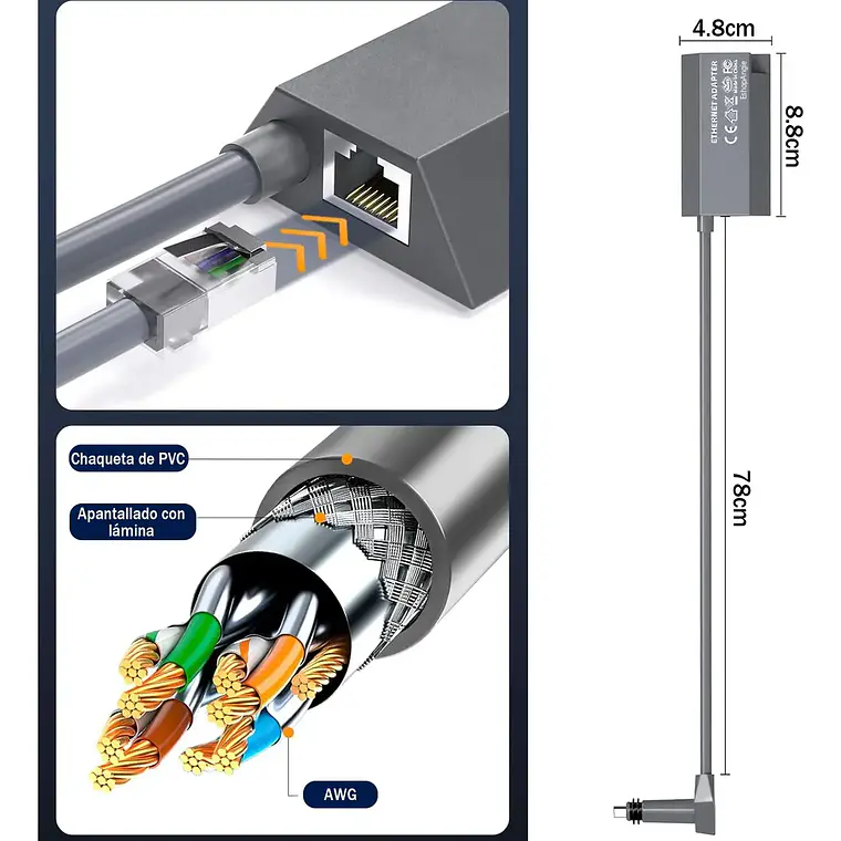 Adaptador Cable Ethernet Rj45 A Tipo C Starlink Gen2/v2 8