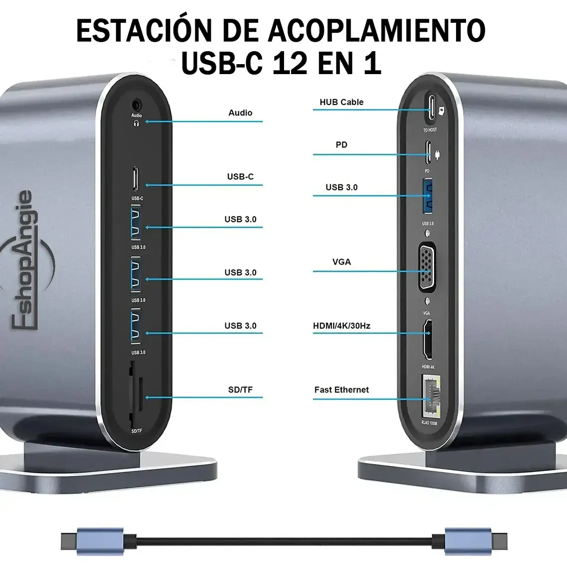 Adaptador Hub 4k Multipuerto 12 En 1 Usb-c Hdmi Vga Sd/tf 2