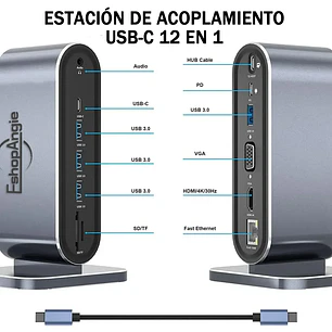 Adaptador Hub 4k Multipuerto 12 En 1 Usb-c Hdmi Vga Sd/tf