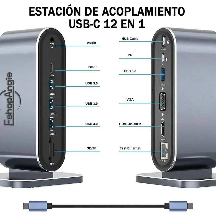 Adaptador Hub 4k Multipuerto 12 En 1 Usb-c Hdmi Vga Sd/tf 2