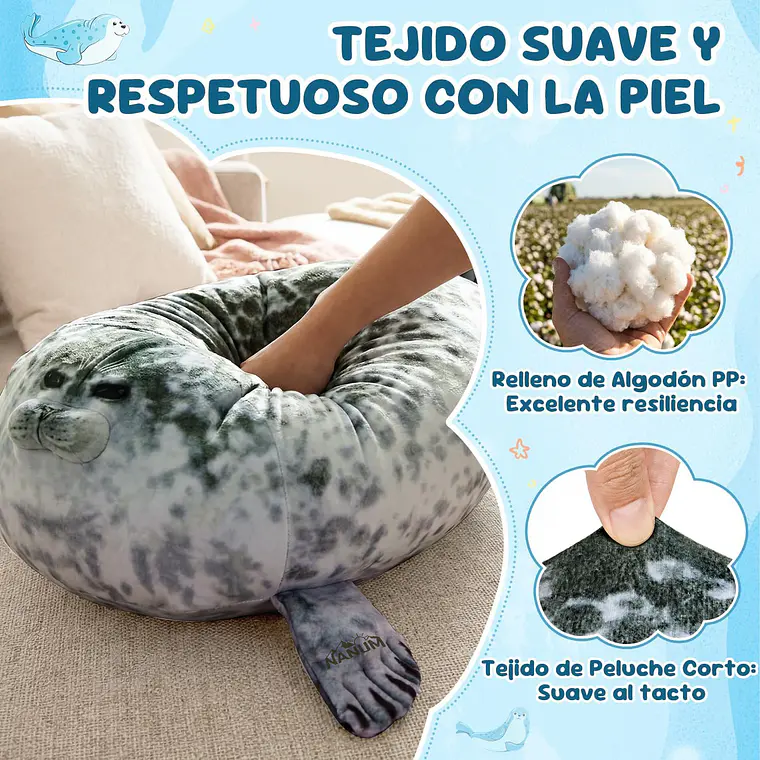 Peluche Foca Guatona Suave De 50 Cm + 4 Foquitas Bebes 2