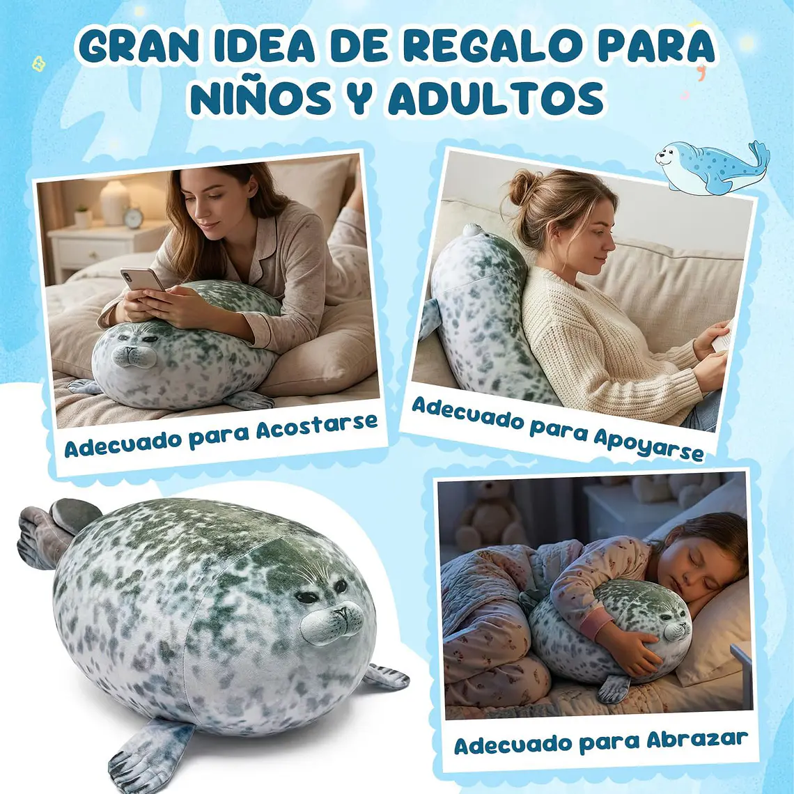 Peluche Foca Guatona Suave De 50 Cm + 4 Foquitas Bebes 4
