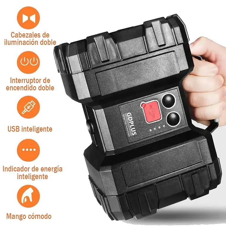 Linterna Recargable Doble Cabeza Led Multiuso Emergencia 5