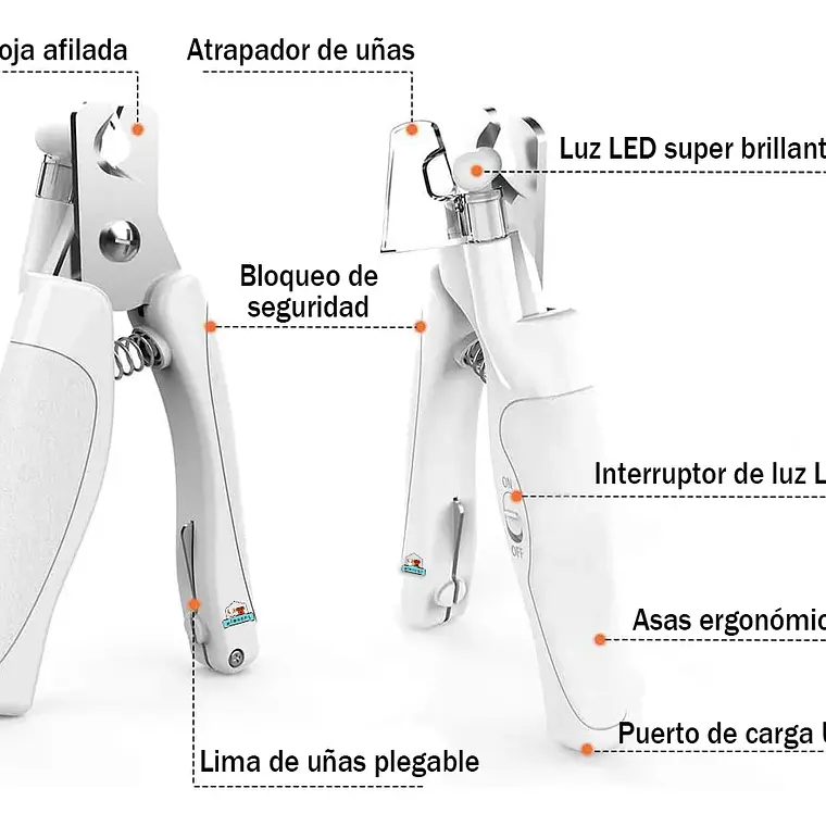 Corta Uñas Para Mascotas Perros Gatos Con Luz Led Y Lima 3