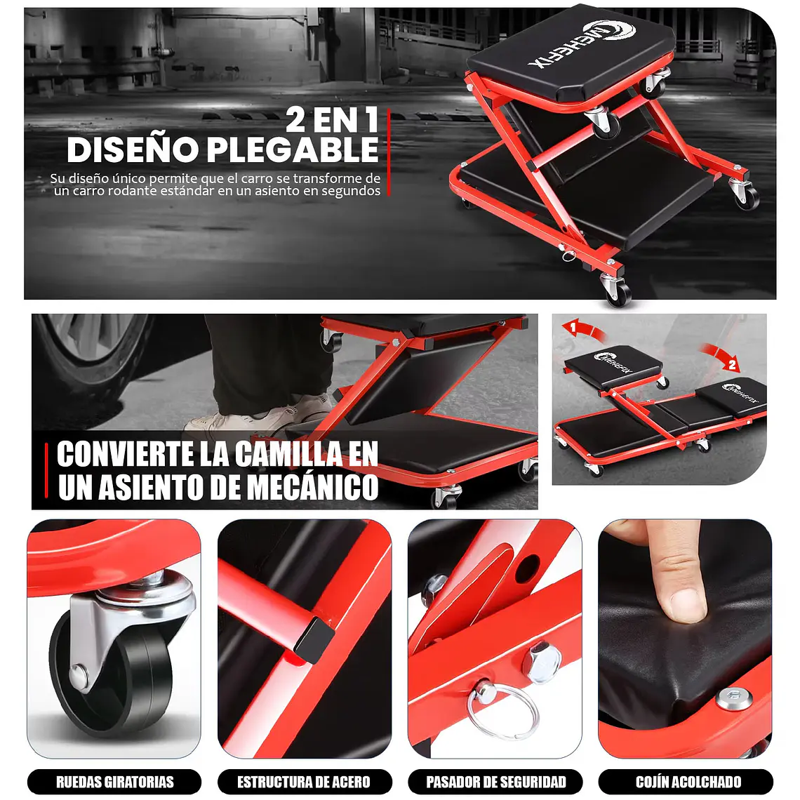Camilla Para Mecanicos De 36 Pulgadas 150 Kg 6 Ruedas 4