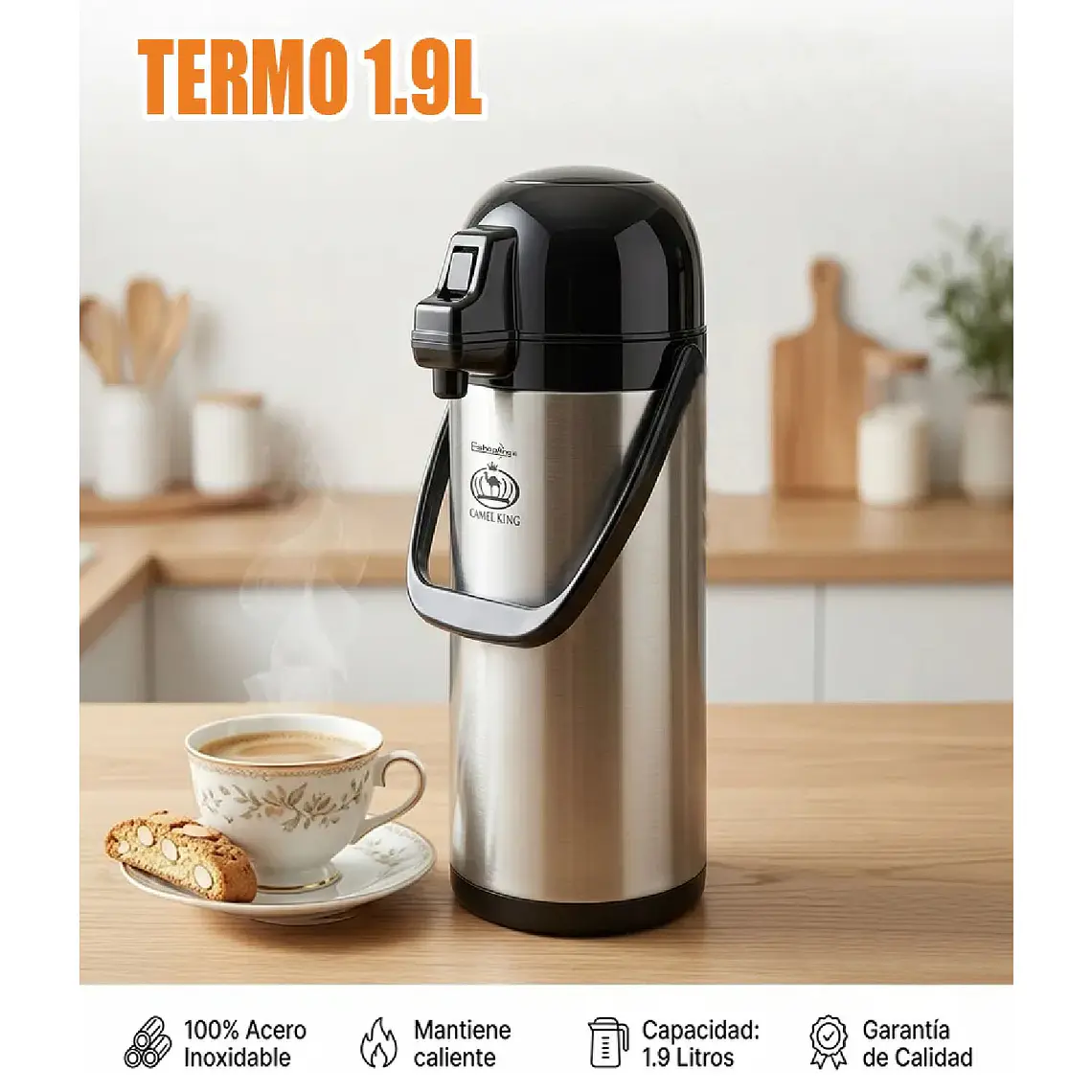 Termo Dispensador Acero 1.9lts Sifón Agua Caliente Cafe Te 6