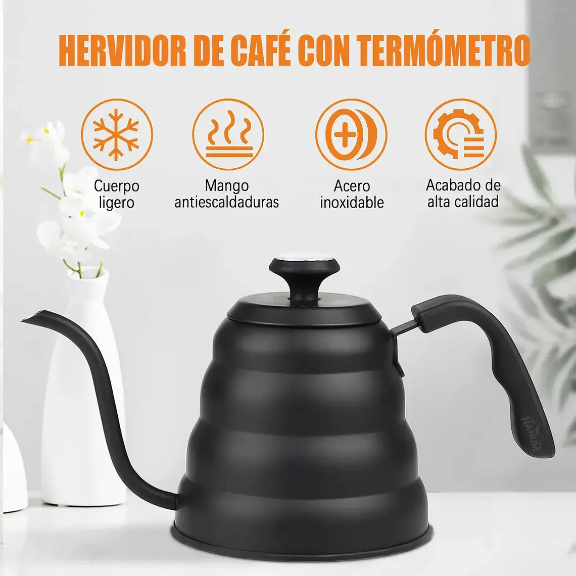 Tetera Cuello De Cisne Con Termómetro Cafe Te Hervidor 1.2L 4