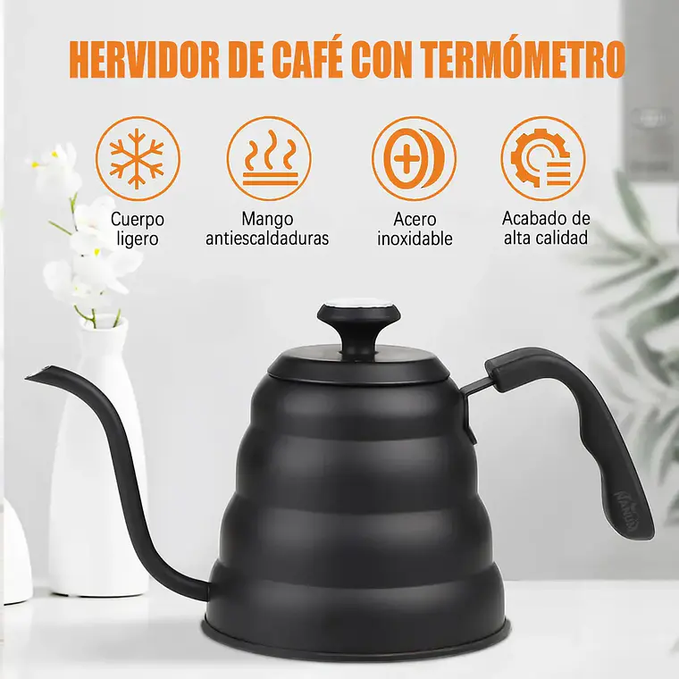 Tetera Cuello De Cisne Con Termómetro Cafe Te Hervidor 1.2L 4