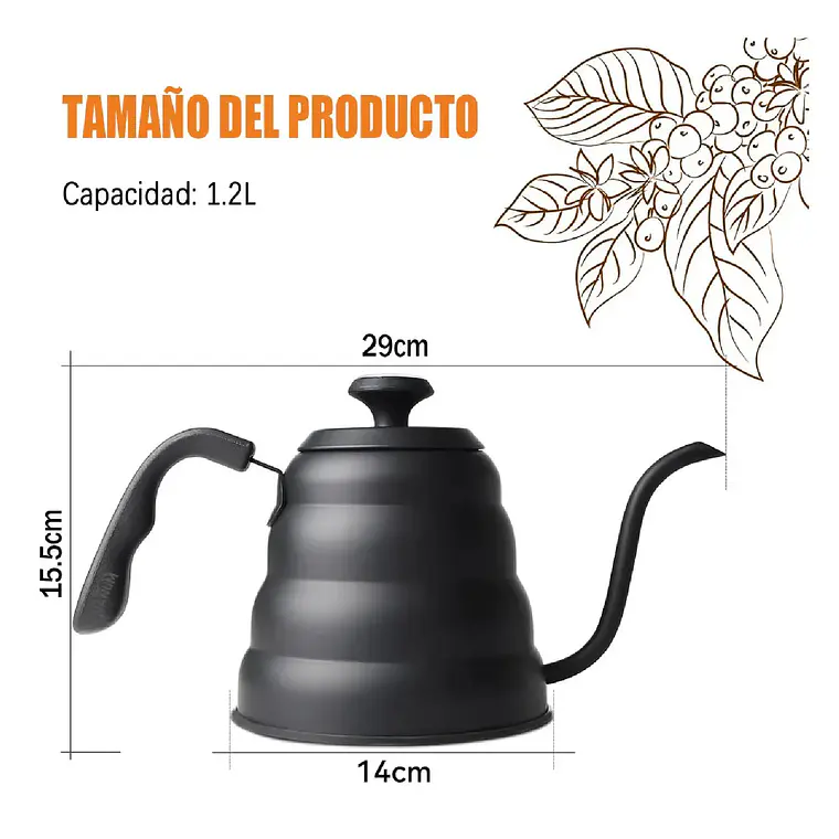 Tetera Cuello De Cisne Con Termómetro Cafe Te Hervidor 1.2L 7