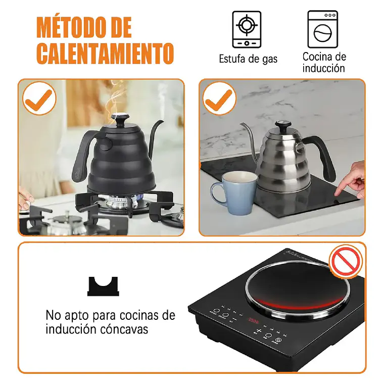 Tetera Cuello De Cisne Con Termómetro Cafe Te Hervidor 1.2L 2