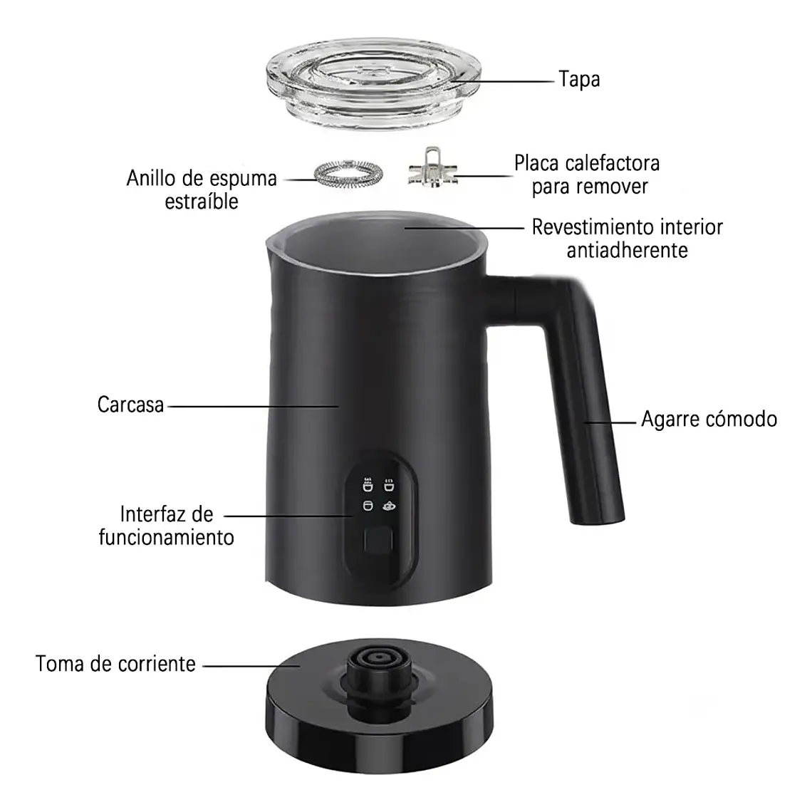 Espumador De Leche Electrico 4 En 1 Batidor Calentador Cafe 8