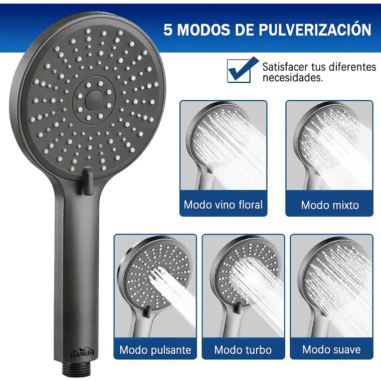 Cabezal Ducha De Mano Telefono Alta Presion Rociador 5 Modos 2