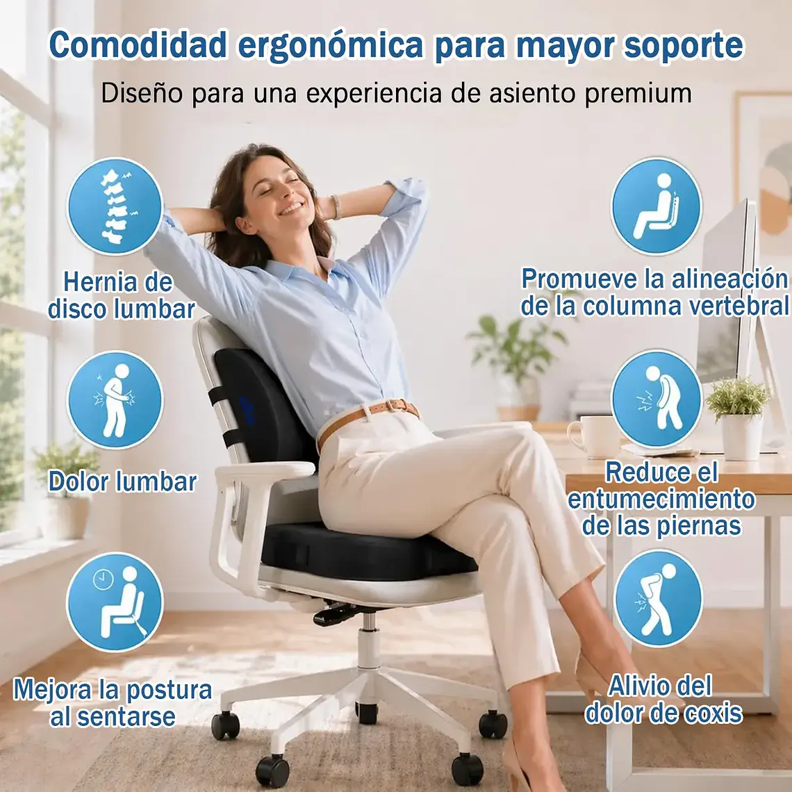 Cojin Lumbar Y Cojin Asiento Silla Ergonomico Viscoelastico 2