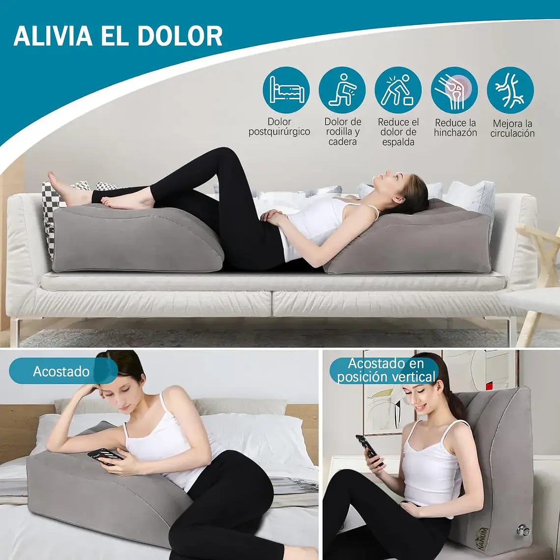 Almohada Cuña Elevación De Piernas Cojín Inflable Relajante 3