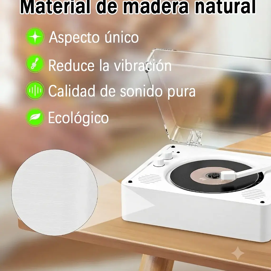 Reproductor De Disco Bluetooth Usb Portátil Retro 6