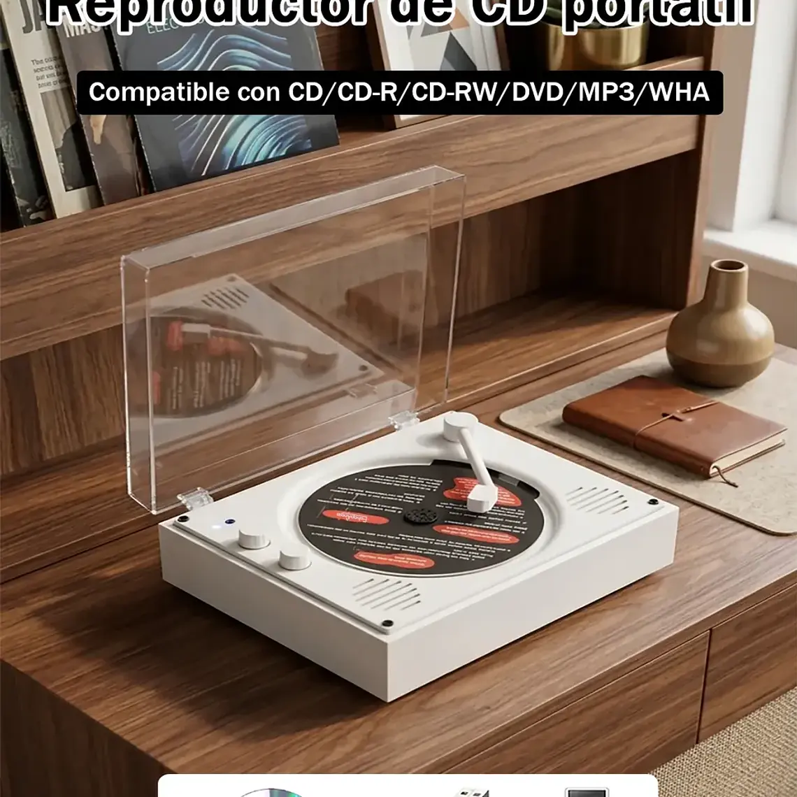 Reproductor De Disco Bluetooth Usb Portátil Retro 7