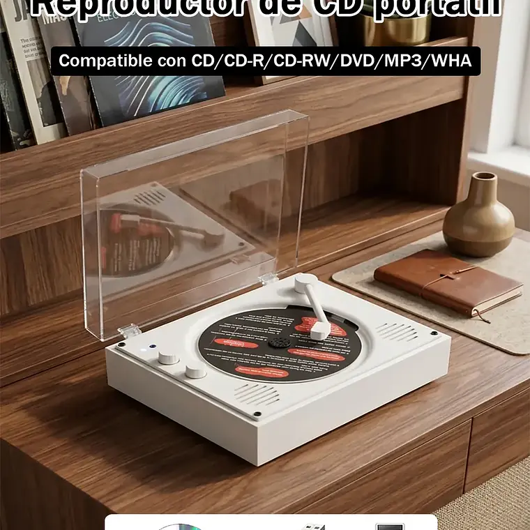 Reproductor De Disco Bluetooth Usb Portátil Retro 7