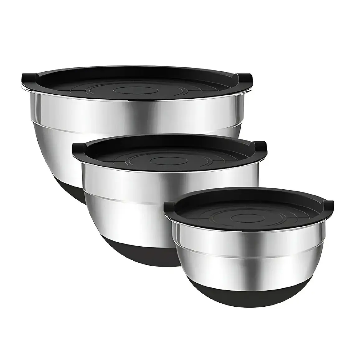 3 Bowls Con Tapa Acero Inoxidable Y Base Antideslizante 1