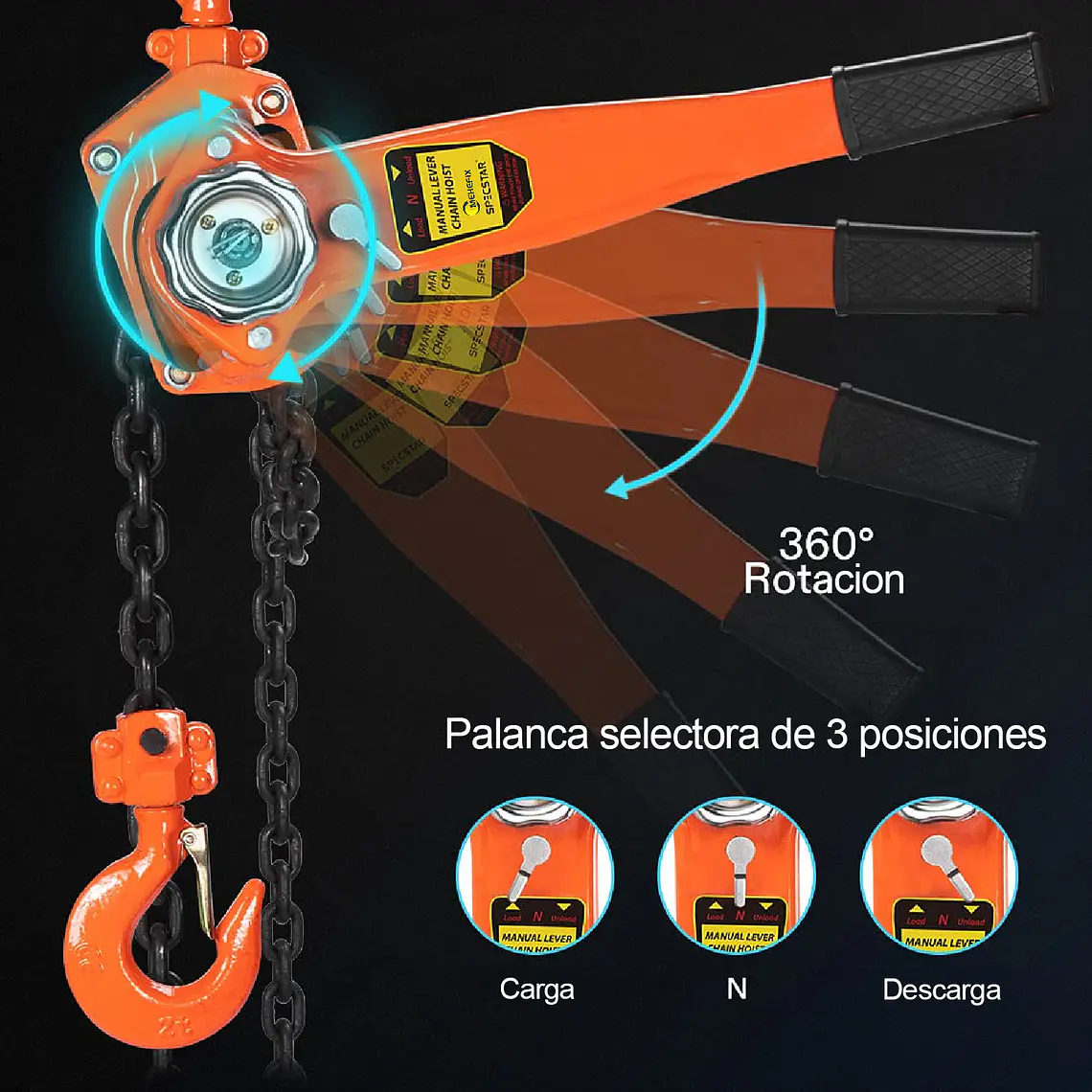 Tecle Polipasto Manual Con Cadena 2 Toneladas X3 Metros 2