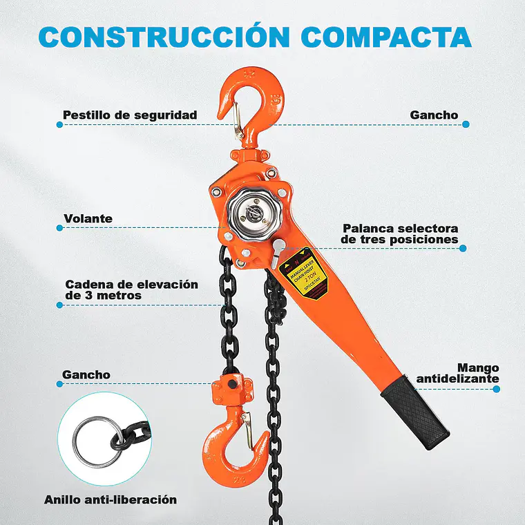 Tecle Polipasto Manual Con Cadena 2 Toneladas X3 Metros 3