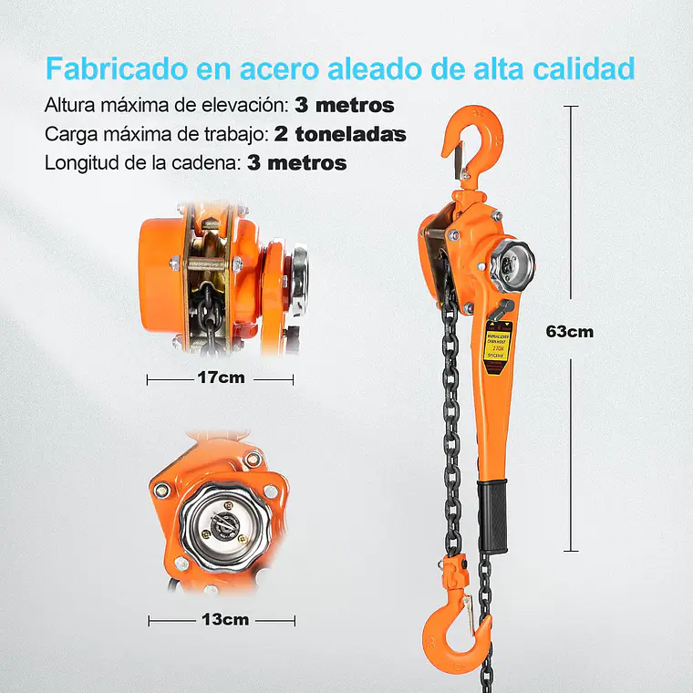 Tecle Polipasto Manual Con Cadena 2 Toneladas X3 Metros 5