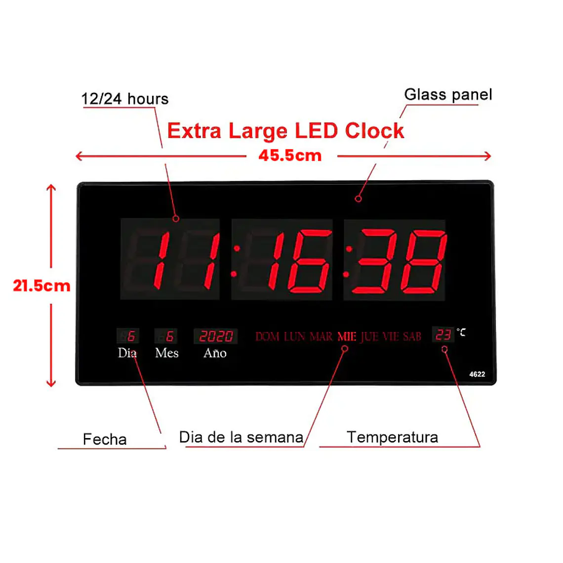 Reloj Digital Pared Luz Led Hora Fecha Temperatura 4