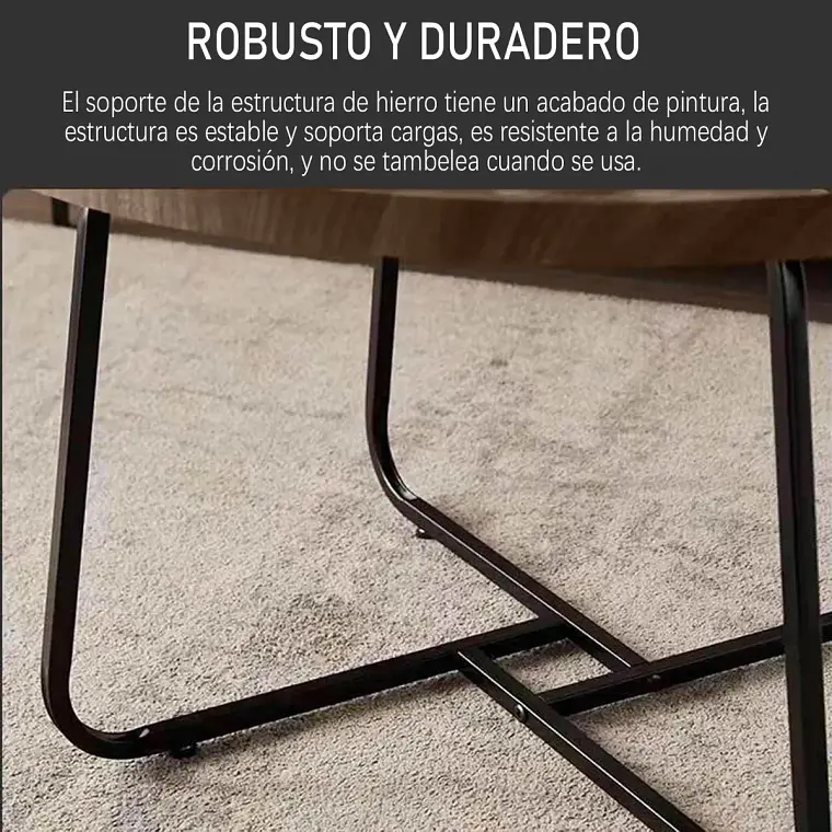 Juego De 2 Mesas De Centro Living Redonda Madera 70+50cm 4